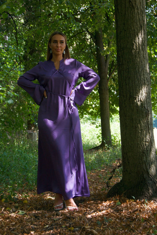 Robe longue en satin fluide