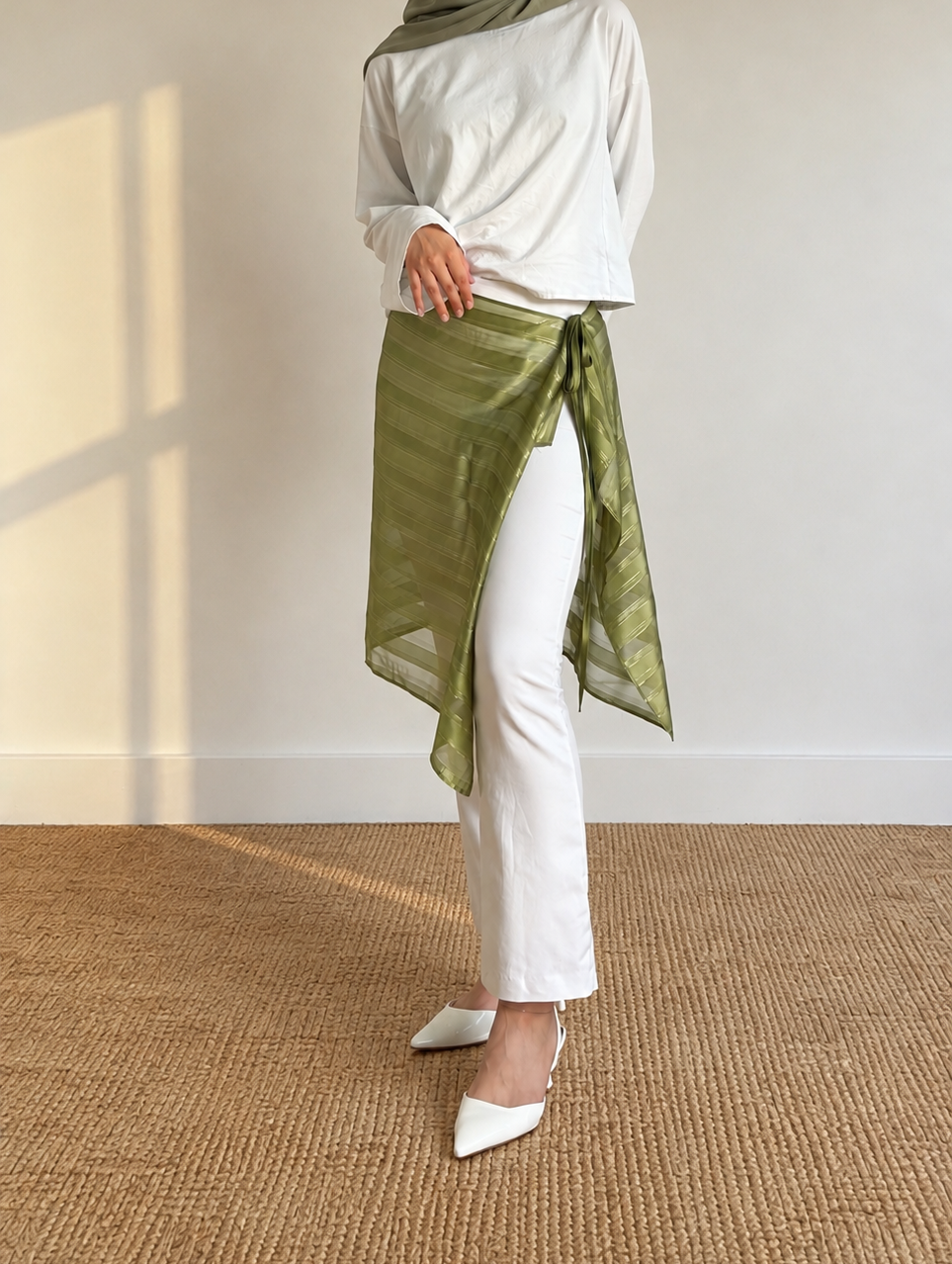 Surjupe en satin – Vert Olive - précommande