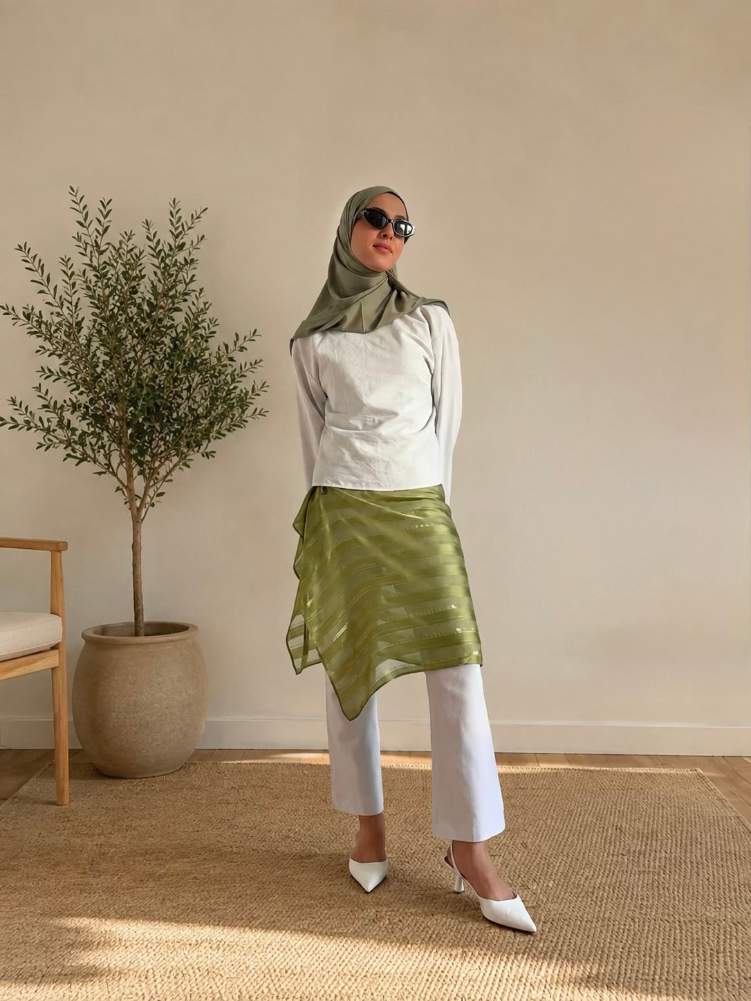 Surjupe en satin – Vert Olive - précommande